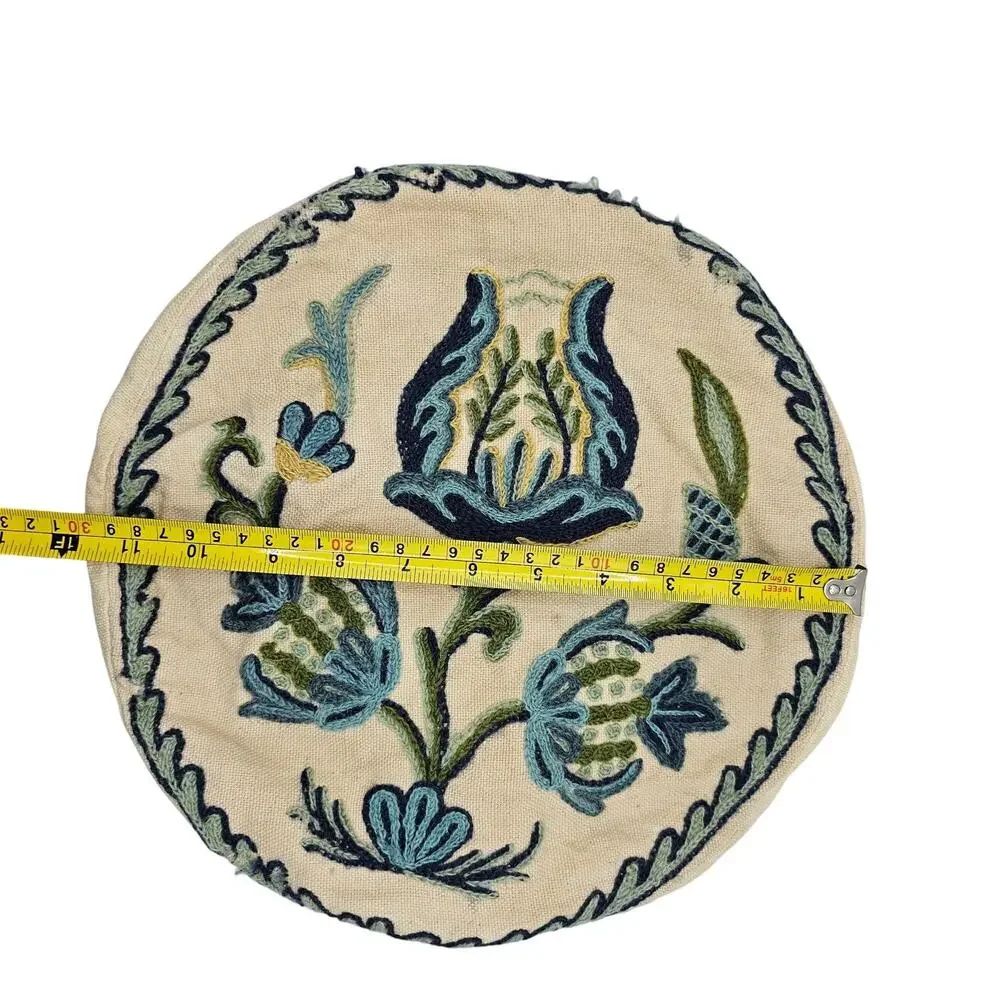 Vintage Crewel Embroidered Pillow Cover Round 12